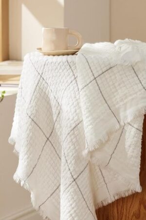 Bedsure Cream Throw Blanket White Woven 50x60 Inches
