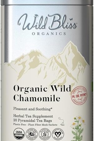 Wild Bliss Organic Chamomile Tea - Caffeine Free Calming Herbal Support - Pharmacopoeia Potency - 20 Plant Based Tea Bags