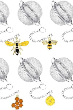 6Pcs Stainless Steel Mesh Tea Infuser, 2.1 inch Tea Strainer with Honey Bee Set Pendant, Tea Ball Tea Diffuser Tea Steeper for Filtering Tea,Tea Infusers for Loose Tea