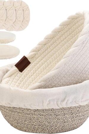 Cotton Rope Banneton Bread Proofing Basket Set Oval & Round Sourdough Bread Basket with Cloth Liners and Covers – Handmade, Breathable Baskets for Artisan Baking