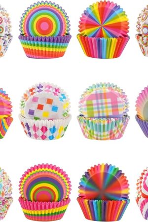 600 Pack Rainbow Cupcake Liners Cupcake Baking Cups Standard Size Rainbow Muffin Liners for Wedding Birthday Pride Party Candy Cake Decorations Supplies(12 Styles)