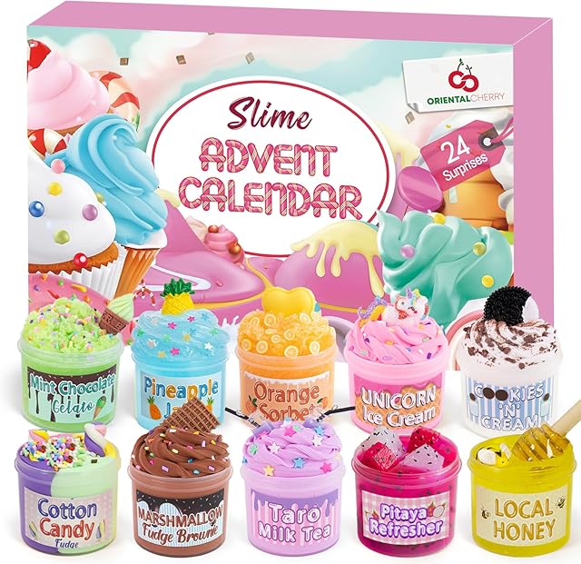 Advent Calendar 2025 - Christmas Countdown Calendar - 24 Days of Surprises with DIY Slime Craft Kit - Funny Christmas Gifts Toy for Kids Toddlers Girls Tweens