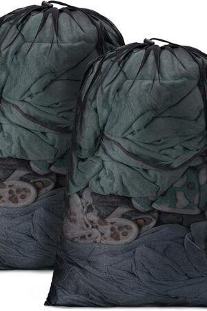 2 Pack Mesh XL Laundry Bags,Machine Washable Dirty Clothes Organizer with Drawstring and ID Tag, Large Laundry Hamper Liner Enough to Laundry Essentials for Travel, Sports(24"x 36",Black)