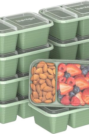 Bentgo Prep - 2-Compartment Snack Containers with Custom-Fit Lids - Reusable, Microwaveable, Durable BPA -Free, Freezer and Dishwasher-Safe Meal Prep Food Storage - 10 Trays & 10 Lids (Basil Glitter)