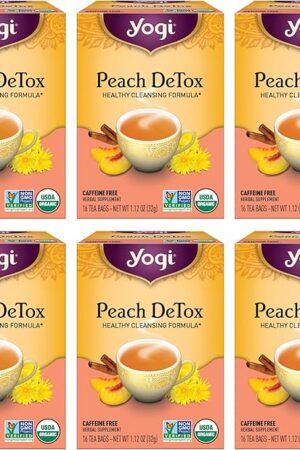 Yogi Tea - Peach DeTox Tea (6 Pack) - Healthy Cleansing Formula with Traditional Ayurvedic Herbs - Caffeine Free - 96 Organic Herbal Tea Bags