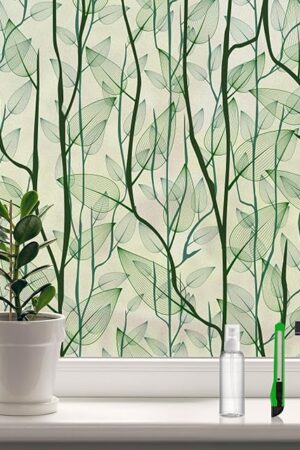 DKTIE Window Film Privacy with Installation Tools, Decorative Stained Glass Window Clings for Home, Static Cling Window Sticker for Front Door, Bathroom, Glass Door (Dark Green, 17.7'' x 78.7'')