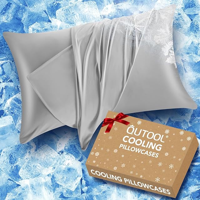Cooling Pillow Cases for Hot Sleepers and Night Sweats, Ice Cool Pillowcases Queen Size Set of 2 for Hair Skin Soft and Silky Luxury Cover with Envelope Closure, Dorm Essentials for Deco,Gray 20"x30"