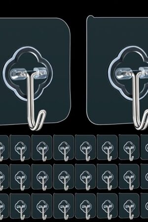 Adhesive Hooks, 32 Pack 33lb(Max) Sticky Hooks, Transparent Reusable Removable Adhesive Hooks for Hanging, Wall Hooks for Hanging Can be Use for Kitchen Bathroom Shower Outdoor Home Improvement