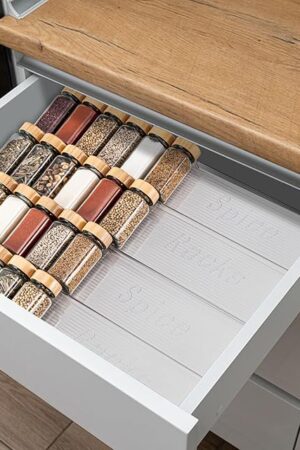 Acrylic Spice Drawer Organizer, 4 Tier- 4 Pack Clear Spice Rack Tray for Drawer/Countertop, Expandable From 11'' to 22'' Kitchen Seasoning Organizers(Jars Not Included)