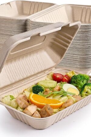 ECOLipak 75 Pack Clamshell Take Out Food Containers, 100% Compostable To Go Containers Disposable, 9X6 inch Heavy-Duty To Go Boxes, Eco-Friendly Biodegradable To Go Containers For Food