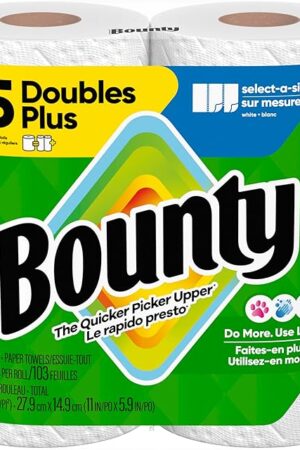 Bounty Paper Towels Select-A-Size, White, 2 Double Plus Rolls = 5 Regular Rolls