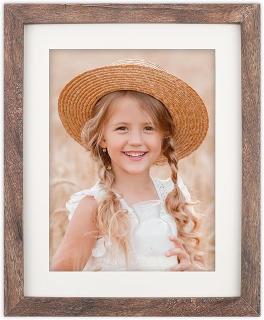 8x10 Picture Frame Wood Display Picture 6x8 with Mat or 8x10 without Mat Distressed Brown Photo Frame for Wall and Tabletop Decoration