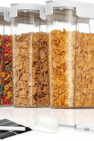 Vtopmart Cereal Containers Set, 3 PCS Airtight Food Storage Container with Flip-Top Lids, Plastic Organizer Dispenser for Kitchen, Pantry Organization (135.2oz/4L)