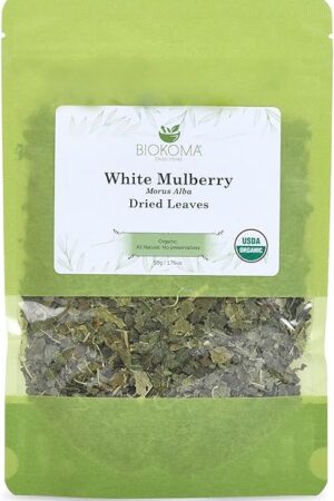 Biokoma White Mulberry Dried Leaves 50g (1.76oz) USDA Organic Tea | Herbal | No Additives | Kosher | Pure and Organic | Resealable Pouch | No Preservatives | No GMO