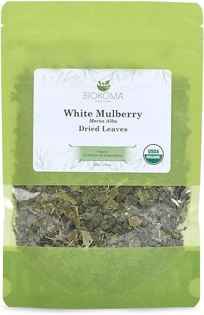 Biokoma White Mulberry Dried Leaves 50g (1.76oz) USDA Organic Tea | Herbal | No Additives | Kosher | Pure and Organic | Resealable Pouch | No Preservatives | No GMO