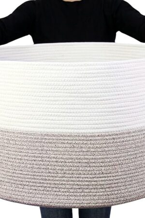 Casaphoria XXL Cotton Rope Basket - 21.7" x 21.7" x 13.8" Woven Laundry Hamper with Handle