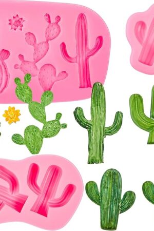 3 Pieces Cactus Silicone Fondant Moulds Cacti Hawaiian Cake Moulds Set for Making Sugar Chocolate Candy Gum Paste Cupcake Cake Decoration Supplies