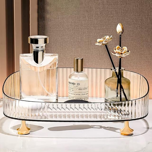 Vanity Tray Perfume Organizer – Acrylic Bathroom Tray,Countertop Storage Decor Trays for Dresser,Makeup Skincare Cosmetic Organization (Clear)
