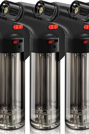 4 Pack of Torch Lighter, Powerful Windproof Jet Flame, Butane Gas Refill, with Safety Lock, Mini Blow Torch Lighters for Candle, Firework (NO Gas)