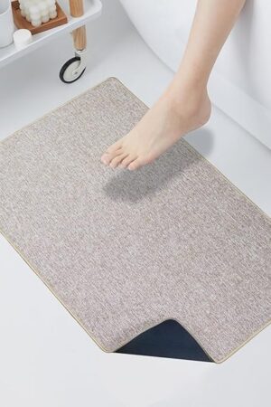 Yancorp Thin Bathroom Rugs 16"x 28" Non-Slip Rubber Bath Mats Quick Dry Bath Rugs, Cozy Cloth Mat fit Under Door, Sink, Bathtub, Floor, Shower, Khaki