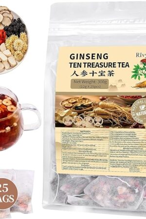 25Pcs Ginseng Ten Treasures Tea, Chinese Traditional Kidney Care | 10 Precious Ingredients | Natural Kidney Cleanse | for Women & Men | (25Bags, 300g)