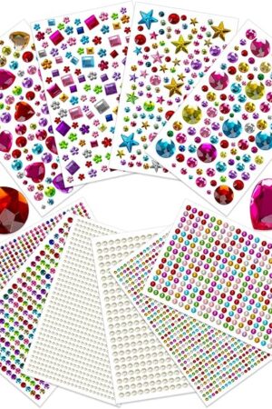 The ROADPLUM 4100Pcs Gem Stickers for Crafts, 10 Sheets Self-Adhesive Gemstones Pearl Jewels for Kids, Stick-on Gems Pearls for Hair, Bling Rhinestone for Decoration