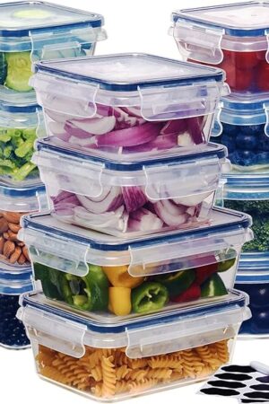 24-Pack Airtight Food Storage Container Set kitchen organizers Leakproof Meal Prep Containers Lock Lids BPA-Free Durable Plastic For Lunch With 12 Boxes and 12 Lids Pantry and Kitchen Organization