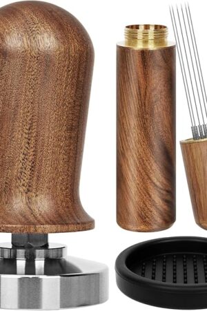 Y-Step 51mm Espresso Tamper Set, 30 lb Consistent Pressure Calibrated Coffee Tamper with Spring Loaded, Silicone Mat, Coffee Stirrer Espresso Distribution Tool, Wooden Barista Kit for Espresso Machine
