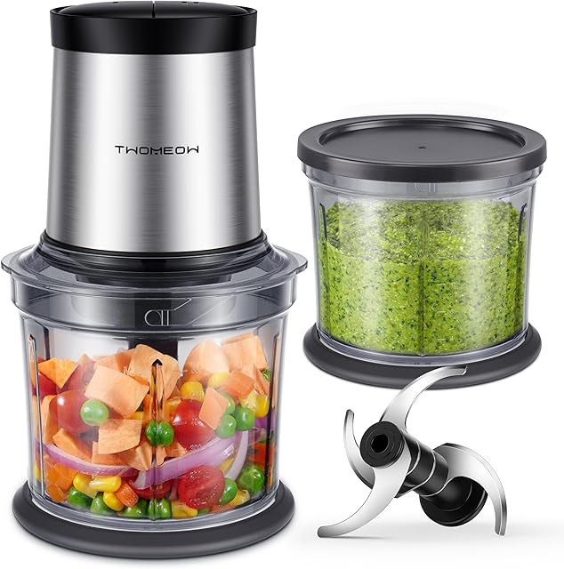 Food Processor 4 Cup, Electric Food Chopper, ?Small but Powerful】Meat Grinder with 2 Bowls, 2 Speed & 4 Blades for Vegetable, Meat, Nuts, Functions for Chopping, Dicing, Mixing and Puree