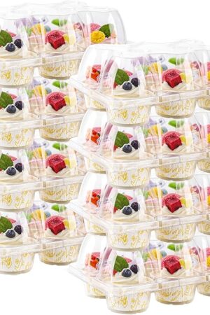 6 Count Cupcake Containers 30 Pack Cupcake Holders Clear Plastic Stackable Cupcake Boxes with Detachable Tall Dome Lids for 180 Cupcakes, BPA Free, Standard Size