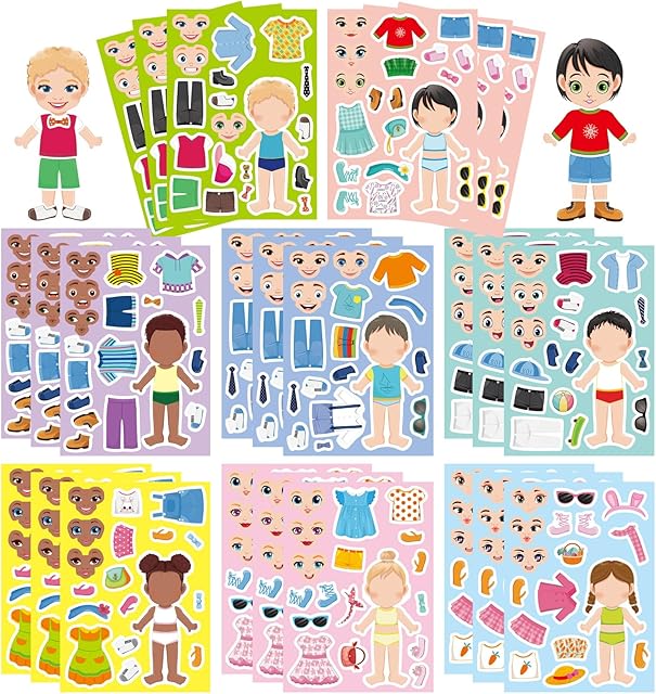 The 24 Sheets Make a Face and Dress Up Stickers for Girls Boys, Make Your Own Stickers for Kids Toddlers, Preschool Children Crafts Party Favor, Rewards, Art Craft, Birthday Gift