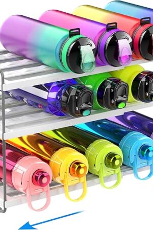 15 Bottles Cabinet Organizer Extendable Kitchen Cabinet Organizer with Adjustable Height, 3-Tier Water Bottle Holder, Pantry Pantry Organizers Cup Rack for Cabinet