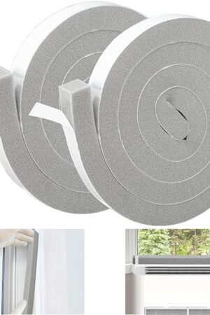 Air Conditioner Foam Tape 1 Inch Wide X 1 Inch Thick Total 13 Feet Long Air Conditioner Window Seal Foam Weather Stripping Insulation Tape for Door Window Seals (6.5ft x2 Rolls, Gray)