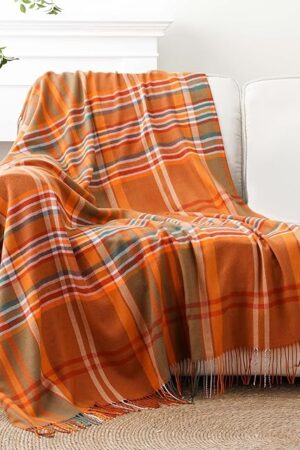 BATTILO HOME Orange Plaid Throw Blanket Buffalo Plaid Checkered Blanket