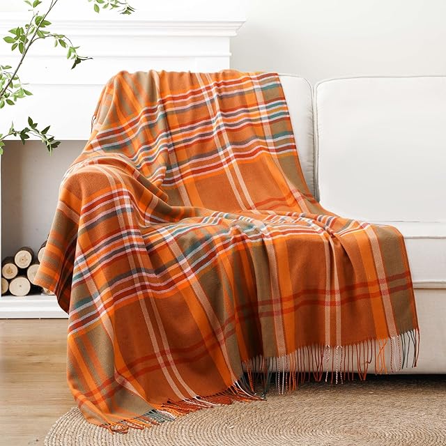 BATTILO HOME Orange Plaid Throw Blanket Buffalo Plaid Checkered Blanket