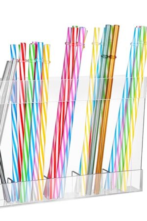 Acrylic Straw Holder for Cabinet Door - Reusable Tumbler Straw Organizer Storage, Small Kitchen Accessories Container, Ultra Sticky Cupboard Door Mounted(Transparent)