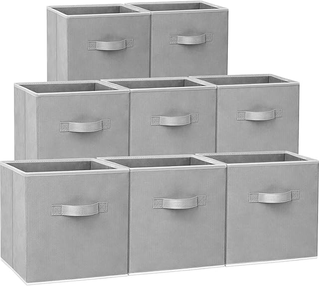 Criusia Storage Cubes - 11 Inch Heavy Duty Fabric Storage Bins for Shelves Closet, Cube Organizer - 8 Pack Collapsible Cube Storage Bins Baskets for Organizing Clothes Blankets Toys (Grey)