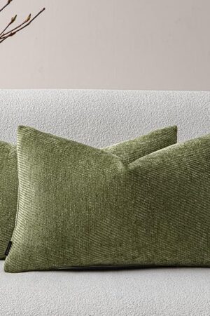 a moment Pack of 2 Decorative Chenille Throw Pillow Covers with Twill Cushion Covers for Sofa Living Room Couch Bed 12x20 Inch Moss Green