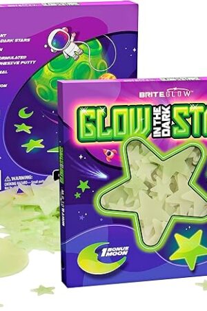 Brite Glow in The Dark Stars for Ceiling Kit - 3 Assorted 3D Plastic Star Stickers - Wall Stickers, Kids Room Decor, Fun Ceiling Decor - Starry Night Boy & Girl Stocking Stuffer Fun