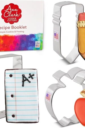 Ann Clark Cookie Cutters Back to School & Teacher Appreciation Cookie Cutters 3-Pc. Set Made in the USA, Apple, Pencil, Notebook