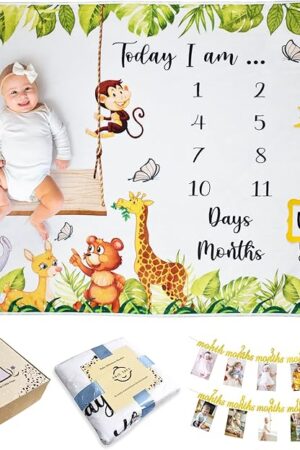 A&JS Tots Baby Monthly Milestone Blanket Soft Flannel 60"x40"