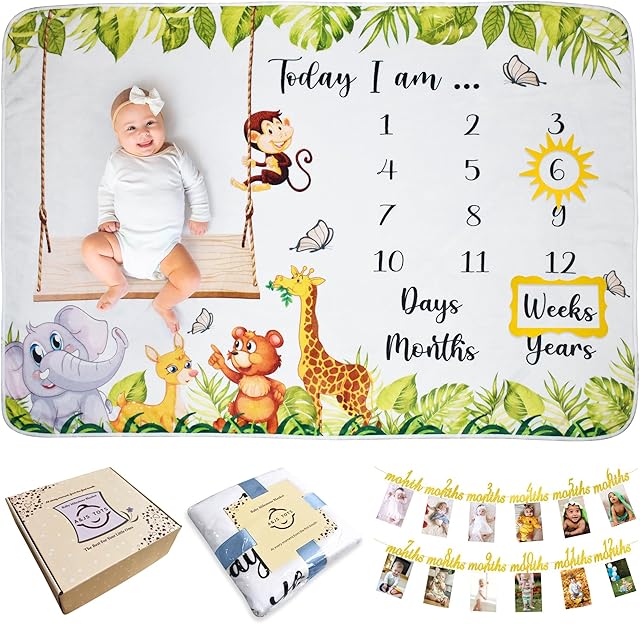 A&JS Tots Baby Monthly Milestone Blanket Soft Flannel 60"x40"
