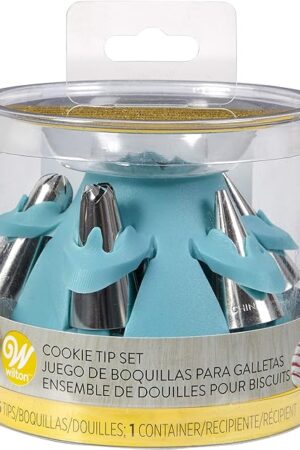 Wilton Biscuit/Cookie Piping Tip Set with Silicone Stand, Turquoise, 7 Piece
