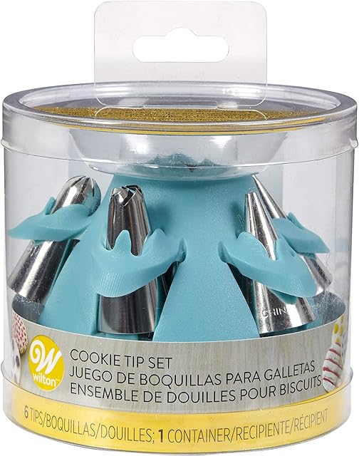 Wilton Biscuit/Cookie Piping Tip Set with Silicone Stand, Turquoise, 7 Piece
