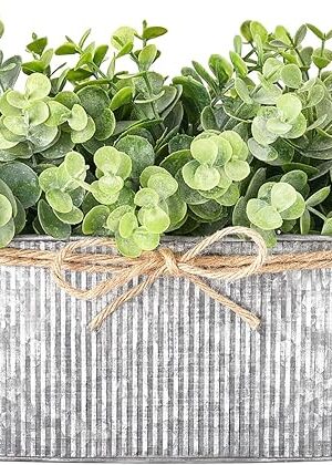 Dahey Artificial Eucalyptus Faux Plants Indoor for Farmhouse Home Decor Fake Potted Plants in Rustic Rectangular Pots Table Centerpiece for Office Bath Living Room Greenery Decor, 7" L x 4" H