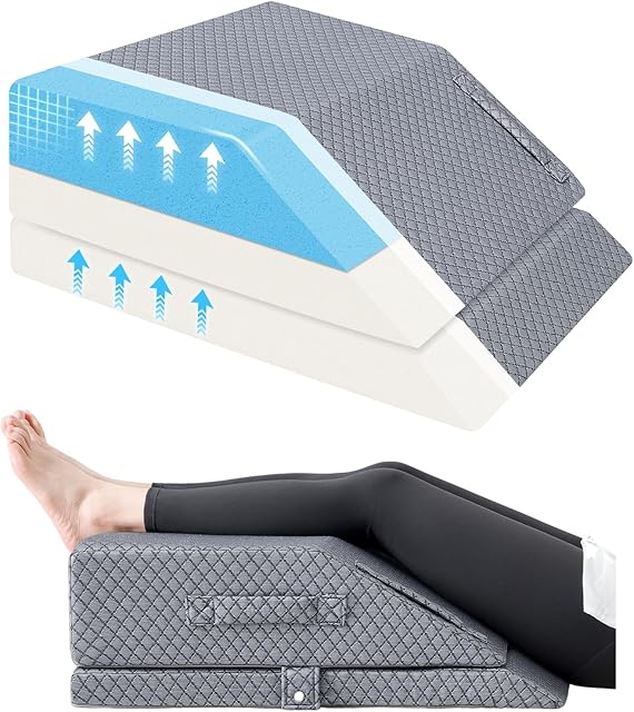 2 Height Adjustable Wedge Leg Pillow for Elevation, Memory Foam Leg Elevation Pillows for Swelling with 3 Handles and Washable Cover