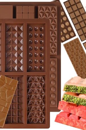 Chocolate Bar Mold, 2 Pack Deep Silicone Molds, Non-Stick Chocolate Molds for Stuffed Pistachio Knafeh Bars, Energy Protein, Homemade Candy Snacks, 6 in 1 Style Chocolate Bar Mold