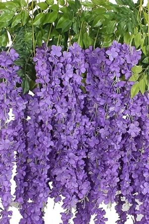 12 Pack Wisteria Flower Vines Garland, 3.75 Ft Artificial Flower Strings, Fake Hanging Flowers, Silk Wisteria Garland Flowers, Flower Vine for Wedding Garden Decor (Purple Blue)