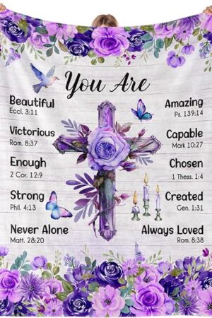 Christian/Religious/Inspirational/Spiritual Birthday Gifts for Women, Baptism Gifts for Girl, Religious Gifts for Mom Sister Friend, Purple Blanket, Christian Throw Blanket 50" x 60"