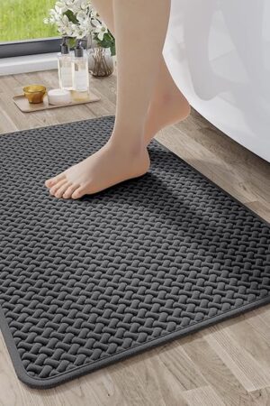 Bathroom Rugs Non Slip, Super Absorbent Quick Dry Bath Mat, Foam Weave Texture Rubber Backing Ultra Thin Bathroom Mats Fit Under Door Bathroom Floor Bathtub Shower